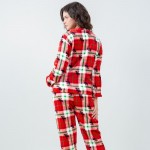 Wholesale super Soft Fleece Plaid Moose Pajama Set Front Pouch Pocket Inseam S M