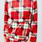Wholesale super Soft Fleece Plaid Moose Pajama Set Front Pouch Pocket Inseam S M