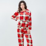 Wholesale super Soft Fleece Plaid Moose Pajama Set Front Pouch Pocket Inseam S M