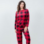 Wholesale super Soft Fleece Plaid Pajama Set Front Pouch Pocket Inseam S M Fits