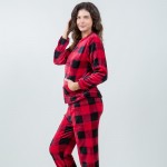 Wholesale super Soft Fleece Plaid Pajama Set Front Pouch Pocket Inseam S M Fits