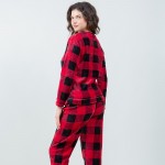 Wholesale super Soft Fleece Plaid Pajama Set Front Pouch Pocket Inseam S M Fits