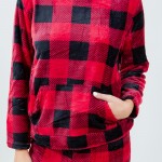 Wholesale super Soft Fleece Plaid Pajama Set Front Pouch Pocket Inseam S M Fits
