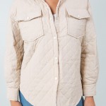 Wholesale light Weight Quilted Shacket Collar Pack Snap Button Closure Two Snap