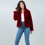 Wholesale tiered Faux Fur Jacket Collar Full Zipper Closure Front Pockets Elasti
