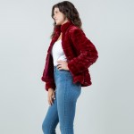 Wholesale tiered Faux Fur Jacket Collar Full Zipper Closure Front Pockets Elasti