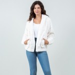 Wholesale tiered Faux Fur Jacket Hood Full Zipper Closure Front Pockets Elastic