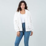 Wholesale tiered Faux Fur Jacket Hood Full Zipper Closure Front Pockets Elastic