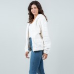 Wholesale tiered Faux Fur Jacket Hood Full Zipper Closure Front Pockets Elastic