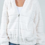 Wholesale tiered Faux Fur Jacket Hood Full Zipper Closure Front Pockets Elastic