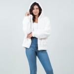 Wholesale tiered Faux Fur Jacket Hood Full Zipper Closure Front Pockets Elastic