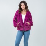 Wholesale tiered Faux Fur Jacket Hood Full Zipper Closure Front Pockets Elastic