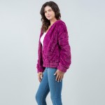 Wholesale tiered Faux Fur Jacket Hood Full Zipper Closure Front Pockets Elastic