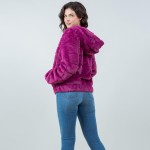 Wholesale tiered Faux Fur Jacket Hood Full Zipper Closure Front Pockets Elastic