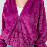 Wholesale tiered Faux Fur Jacket Hood Full Zipper Closure Front Pockets Elastic