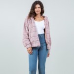 Wholesale tiered Faux Fur Jacket Hood Full Zipper Closure Front Pockets Elastic