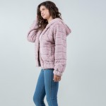 Wholesale tiered Faux Fur Jacket Hood Full Zipper Closure Front Pockets Elastic