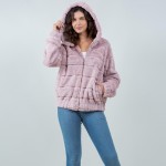 Wholesale tiered Faux Fur Jacket Hood Full Zipper Closure Front Pockets Elastic