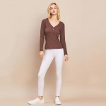 Wholesale long Sleeve Ribbed V Neck Top Buttons Pack Two Buttons Relaxed Fitted