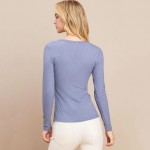 Wholesale long Sleeve Ribbed V Neck Top Buttons Pack Two Buttons Relaxed Fitted