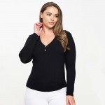 Wholesale plus Long Sleeve Ribbed V Neck Top Pack Relaxed Fitted Silhouette Two