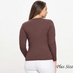 Wholesale plus Long Sleeve Ribbed V Neck Top Pack Ribbed Two Buttons Relaxed Fit