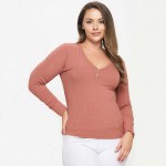 Wholesale plus Long Sleeve Ribbed V Neck Top Pack Relaxed Fitted Silhouette Two