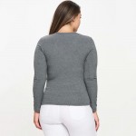 Wholesale plus Long Sleeve Ribbed V Neck Top Pack Relaxed Fitted Silhouette Two