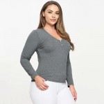 Wholesale plus Long Sleeve Ribbed V Neck Top Pack Relaxed Fitted Silhouette Two