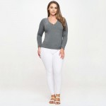 Wholesale plus Long Sleeve Ribbed V Neck Top Pack Relaxed Fitted Silhouette Two
