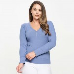 Wholesale plus Long Sleeve Ribbed V Neck Top Pack Relaxed Fitted Silhouette Two