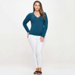 Wholesale plus Long Sleeve Ribbed V Neck Top Pack Relaxed Fitted Silhouette Two