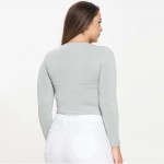 Wholesale women s Seamless Round Neck Long Sleeve Top Crew Neckline Seamless Con