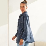 Wholesale women s Corduroy Button Up Shacket Pack Collar Button Breast Pockets D