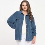 Wholesale women s Plus Corduroy Button Up Shacket Pack Collar Two Breast Pockets