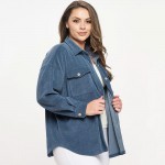 Wholesale women s Plus Corduroy Button Up Shacket Pack Collar Two Breast Pockets