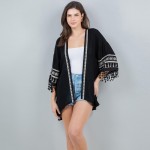 Wholesale lightweight Kimono Aztec Stitch Detail Fringe Sleeves One Fits Most Po