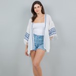 Wholesale lightweight Kimono Aztec Stitch Detail Fringe Sleeves One Fits Most Po