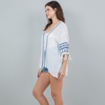 Wholesale lightweight Kimono Aztec Stitch Detail Fringe Sleeves One Fits Most Po