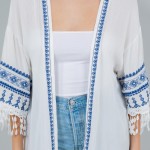 Wholesale lightweight Kimono Aztec Stitch Detail Fringe Sleeves One Fits Most Po