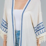 Wholesale lightweight Kimono Aztec Stitch Detail Fringe Sleeves One Fits Most Po