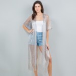 Wholesale long Fish Net Tinsel Kimono Fringed Bottom One Fits Most Polyester