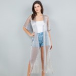 Wholesale long Fish Net Tinsel Kimono Fringed Bottom One Fits Most Polyester