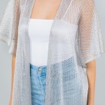 Wholesale long Fish Net Tinsel Kimono Fringed Bottom One Fits Most Polyester