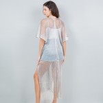 Wholesale long Fish Net Tinsel Kimono Fringed Bottom One Fits Most Polyester