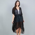 Wholesale long Sheer Swim Suit Cover Up Fuzzy Polka Dot Details Drawstring Closu