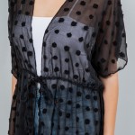 Wholesale long Sheer Swim Suit Cover Up Fuzzy Polka Dot Details Drawstring Closu