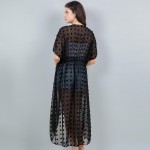 Wholesale long Sheer Swim Suit Cover Up Fuzzy Polka Dot Details Drawstring Closu