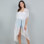 Wholesale long Sheer Swim Suit Cover Up Fuzzy Polka Dot Details Drawstring Closu