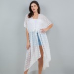 Wholesale long Sheer Swim Suit Cover Up Fuzzy Polka Dot Details Drawstring Closu